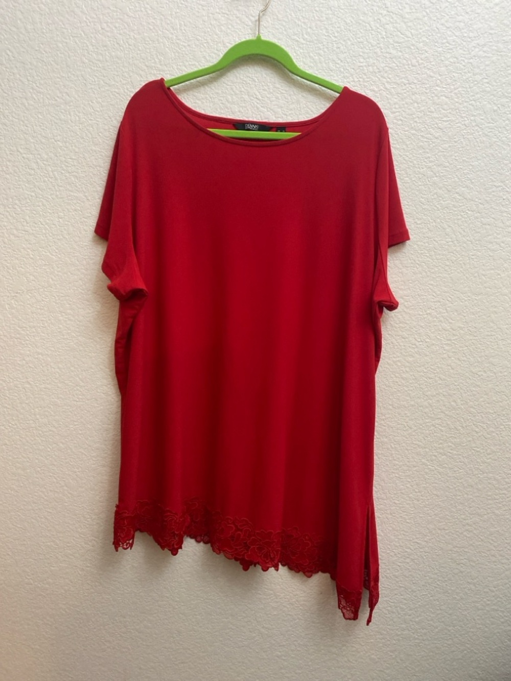 Dennis by Dennis Basso Red Lace Hem Tunic Top 3X Plus Size Elegant Blouse